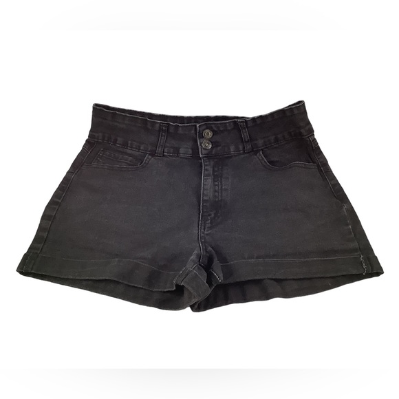 Forever 21 Womens Black Rolled Cuff Stretchy Denim Jean Shorts 30 - Picture 1 of 5